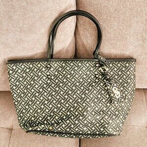Cole Haan Black And White Leather Canvas Tote Bag